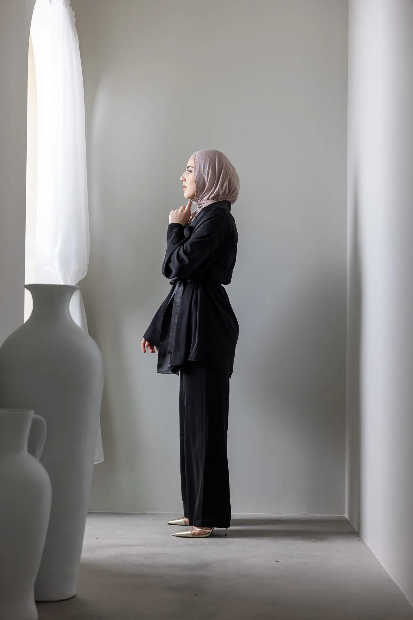 The Crescent Millicent Satin Detailed Wrap Jacket